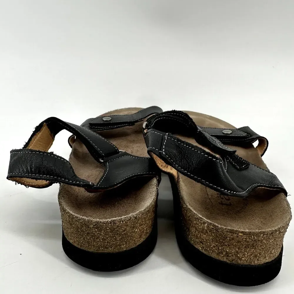 Taos Luvie Sandals Ankle Straps Leather Cork Adjustable Hook Loop Black 7 - Picture 5 of 7